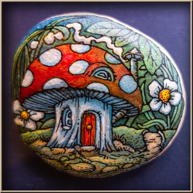 Mushroom House - Painted Rock